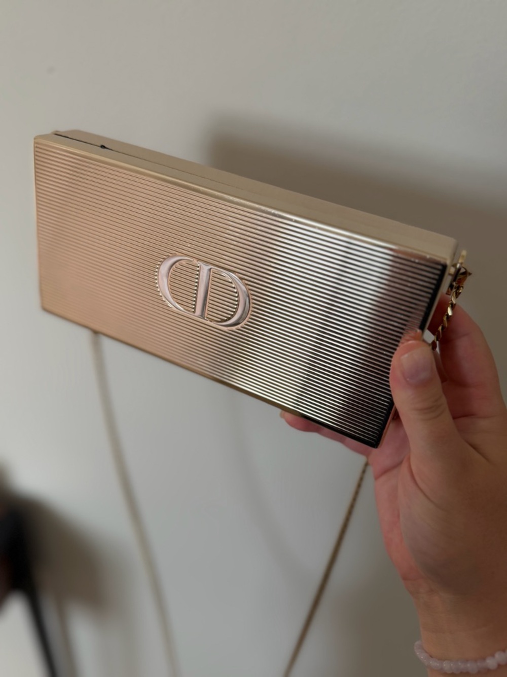 Dior Limited Edition Gold Striped Box Clutch with Chain